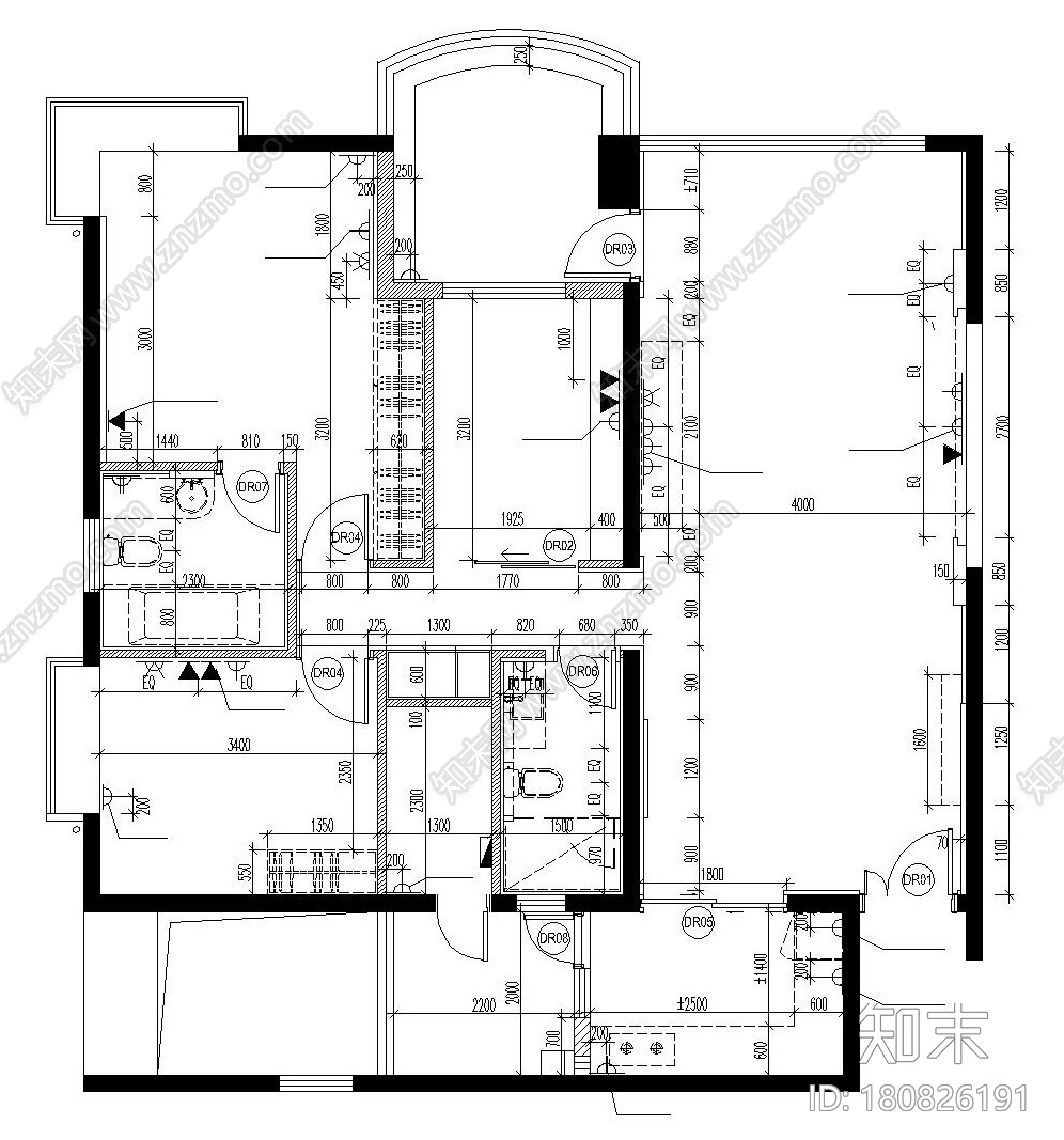 [广东]珠海丽景湾后现代风格样板房施工图设计cad施工图下载【ID:180826191】