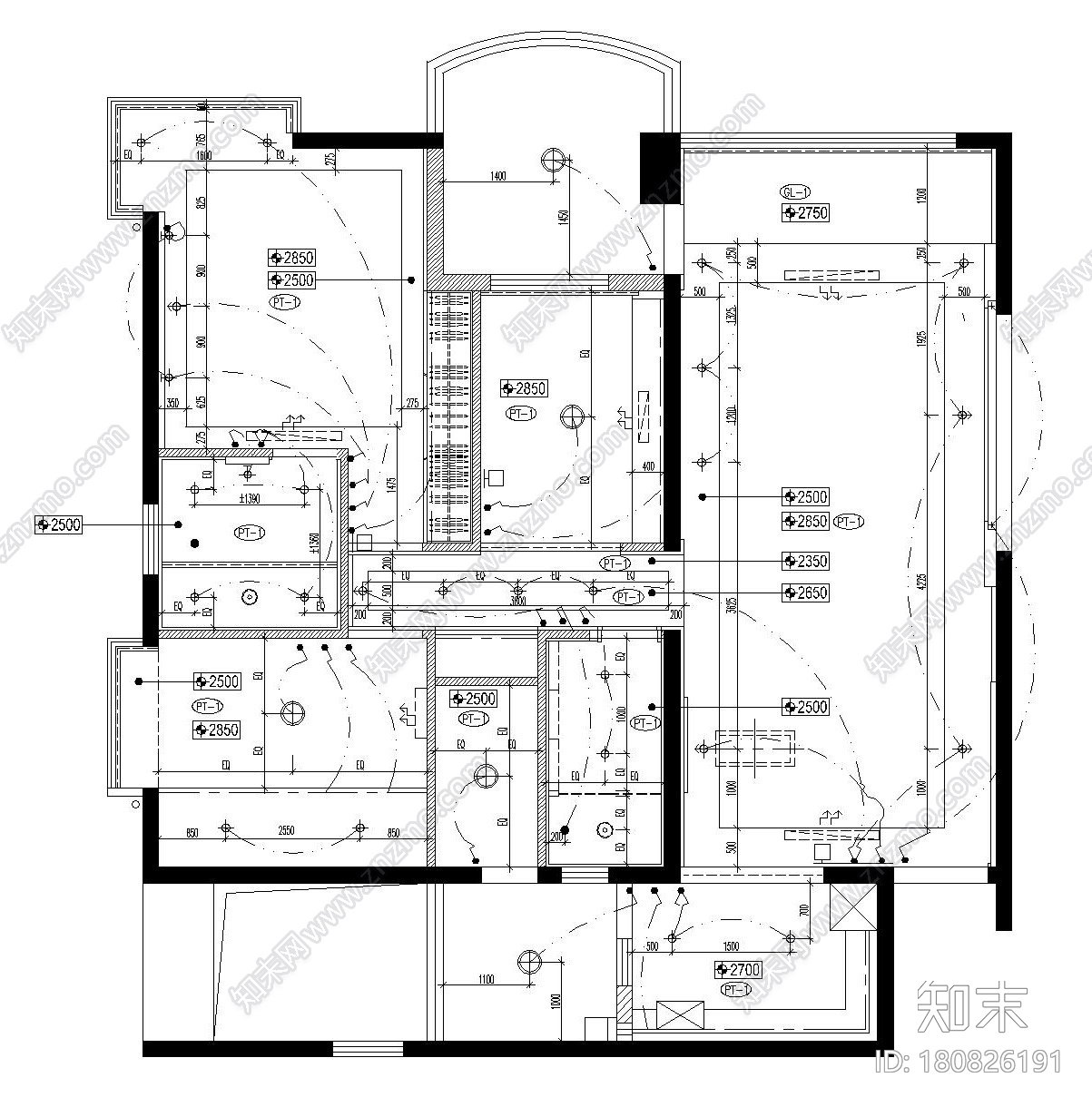 [广东]珠海丽景湾后现代风格样板房施工图设计cad施工图下载【ID:180826191】