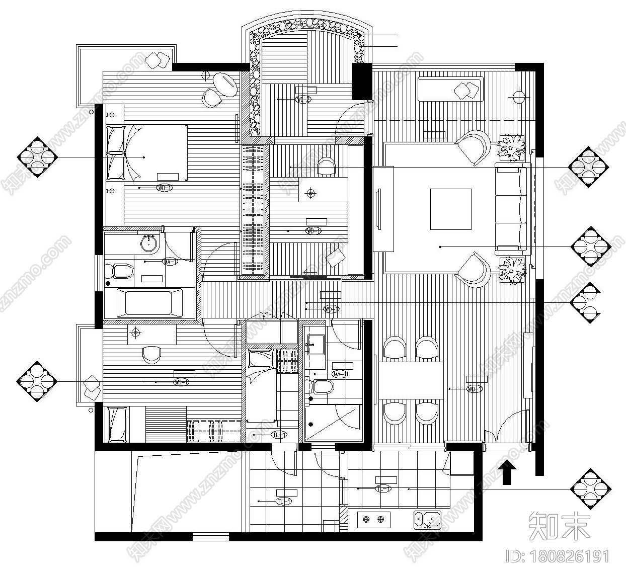 [广东]珠海丽景湾后现代风格样板房施工图设计cad施工图下载【ID:180826191】