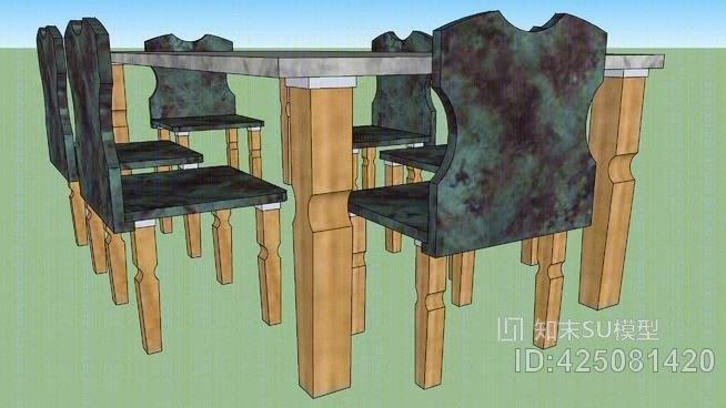 大理石餐桌和6把椅子SU模型下载【ID:425081420】