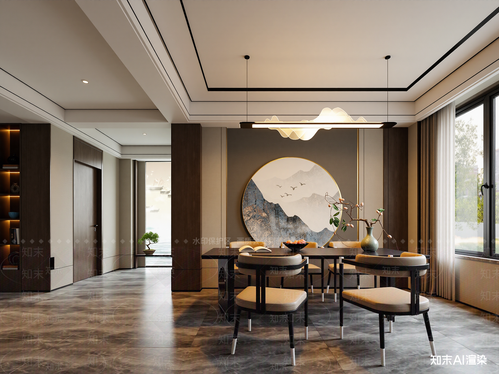 新中式家居餐厅3D模型下载【ID:1221494010】