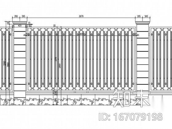 小区铁艺围墙施工图cad施工图下载【ID:167079198】