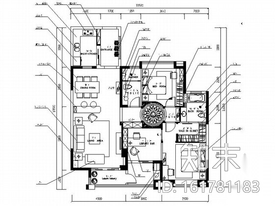 [浙江]精装美式乡村三居室样板间CAD装修施工图（含效果...施工图下载【ID:161781183】