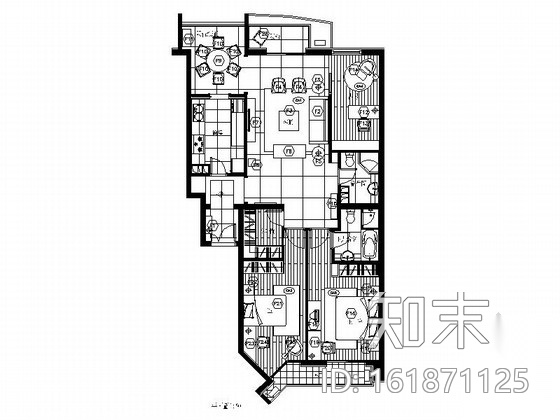 [北京]洋房小区现代高档三居室装修图cad施工图下载【ID:161871125】