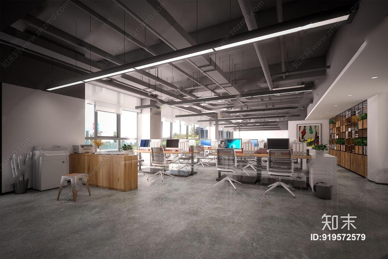 工业风敞开式办公室3D模型下载【ID:919572579】