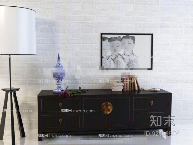传统中式黑色木艺电视柜3D模型下载【ID:92806907】