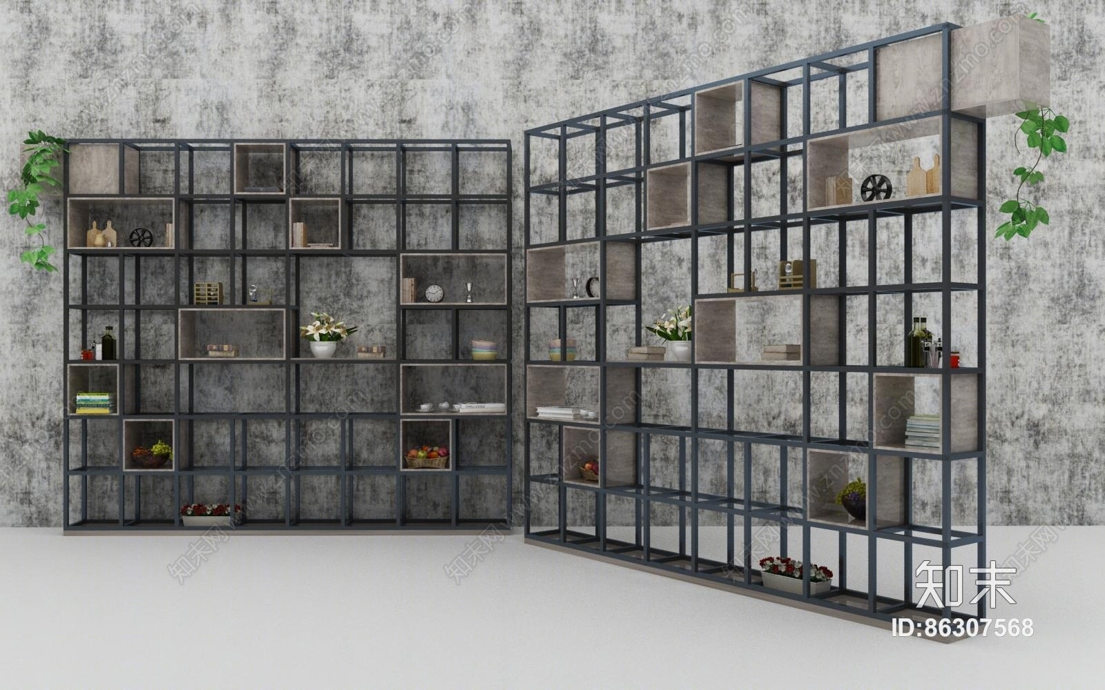 现代工业风书架花架3D模型下载【ID:86307568】