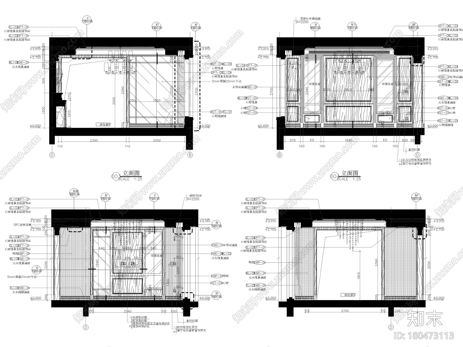 [上海]436㎡欧式四居室家装样板房施工图施工图下载【ID:180473113】