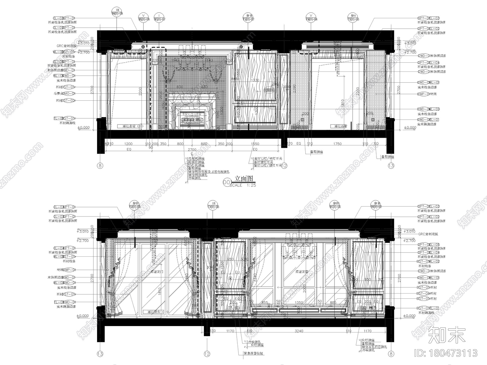 [上海]436㎡欧式四居室家装样板房施工图施工图下载【ID:180473113】