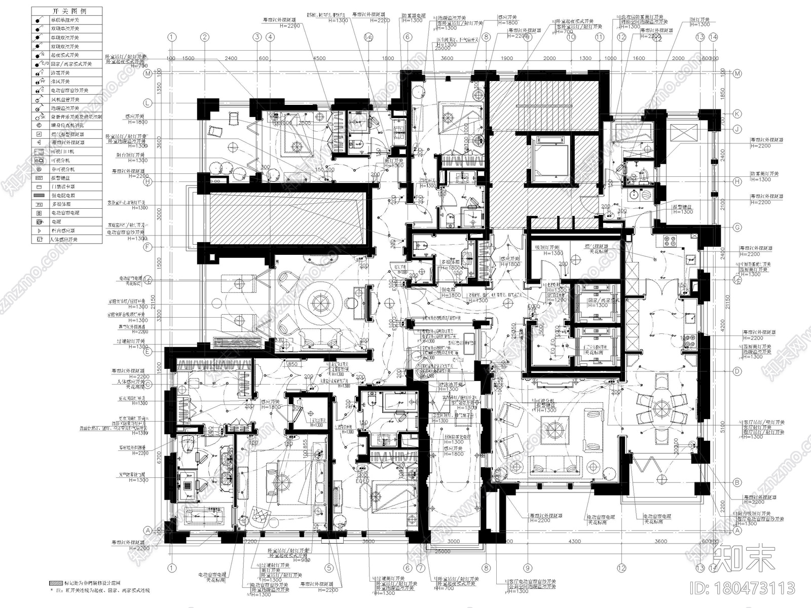 [上海]436㎡欧式四居室家装样板房施工图施工图下载【ID:180473113】