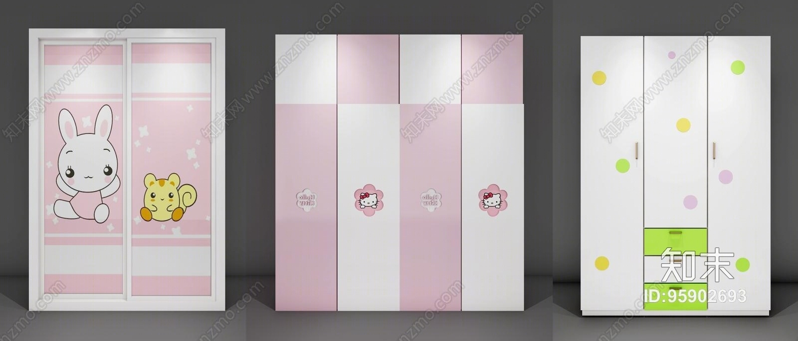 现代儿童衣柜3组合d模型3D模型下载【ID:95902693】