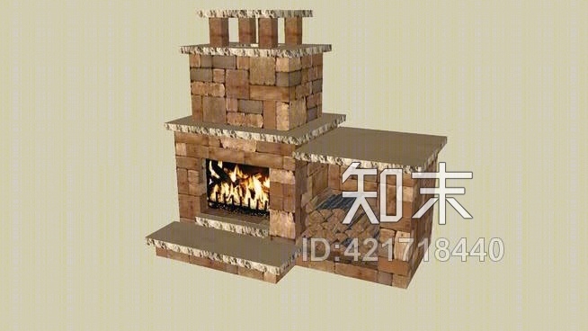 紧凑型带右木箱的壁炉SU模型下载【ID:421718440】