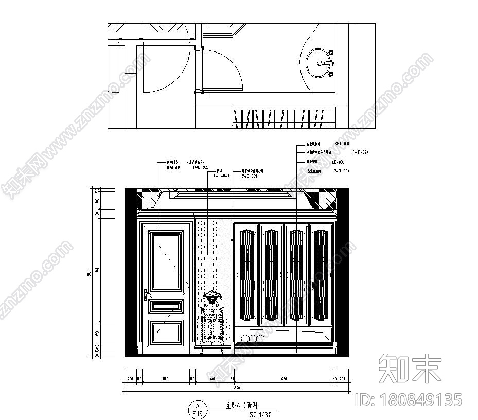 138㎡欧式风格住宅装修施工图设计cad施工图下载【ID:180849135】