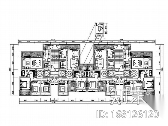 某高层住宅小区两梯两户平面图（120施工图下载【ID:168126120】