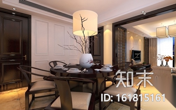 [上海]新中式风格两居室装修CAD施工图（含效果图）cad施工图下载【ID:161815161】