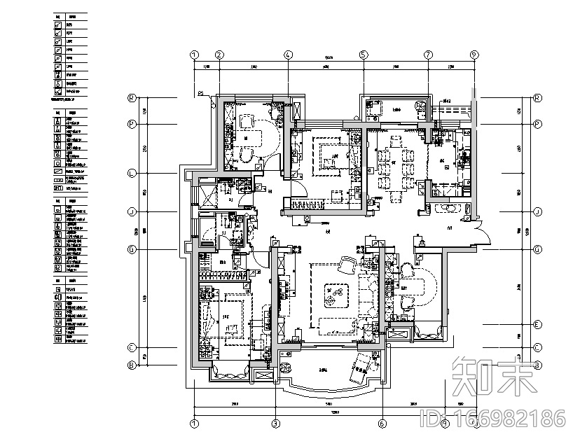 [上海]高档法式奢华样板房设计施工图（附效果图）cad施工图下载【ID:166982186】