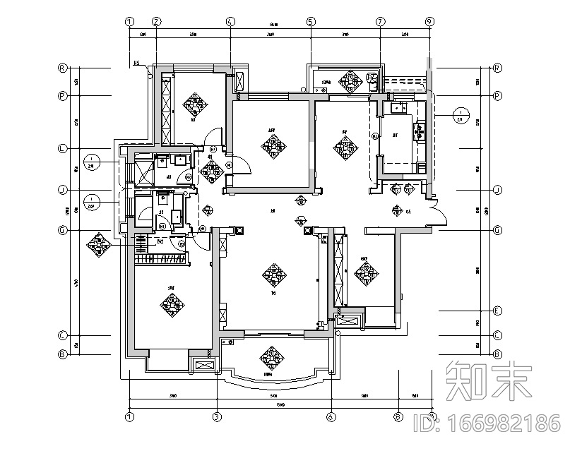 [上海]高档法式奢华样板房设计施工图（附效果图）cad施工图下载【ID:166982186】