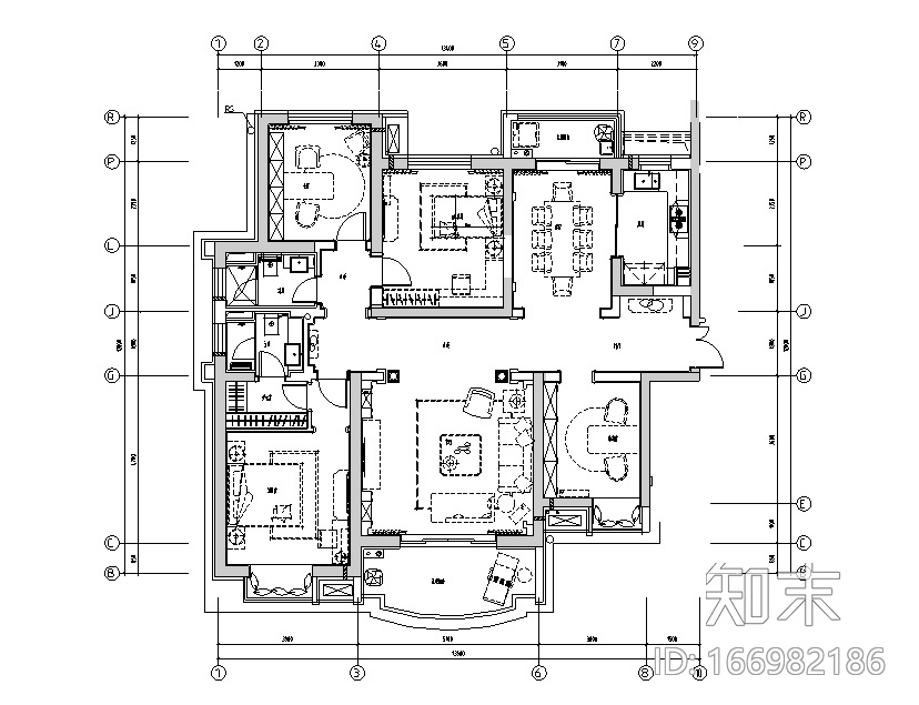 [上海]高档法式奢华样板房设计施工图（附效果图）cad施工图下载【ID:166982186】