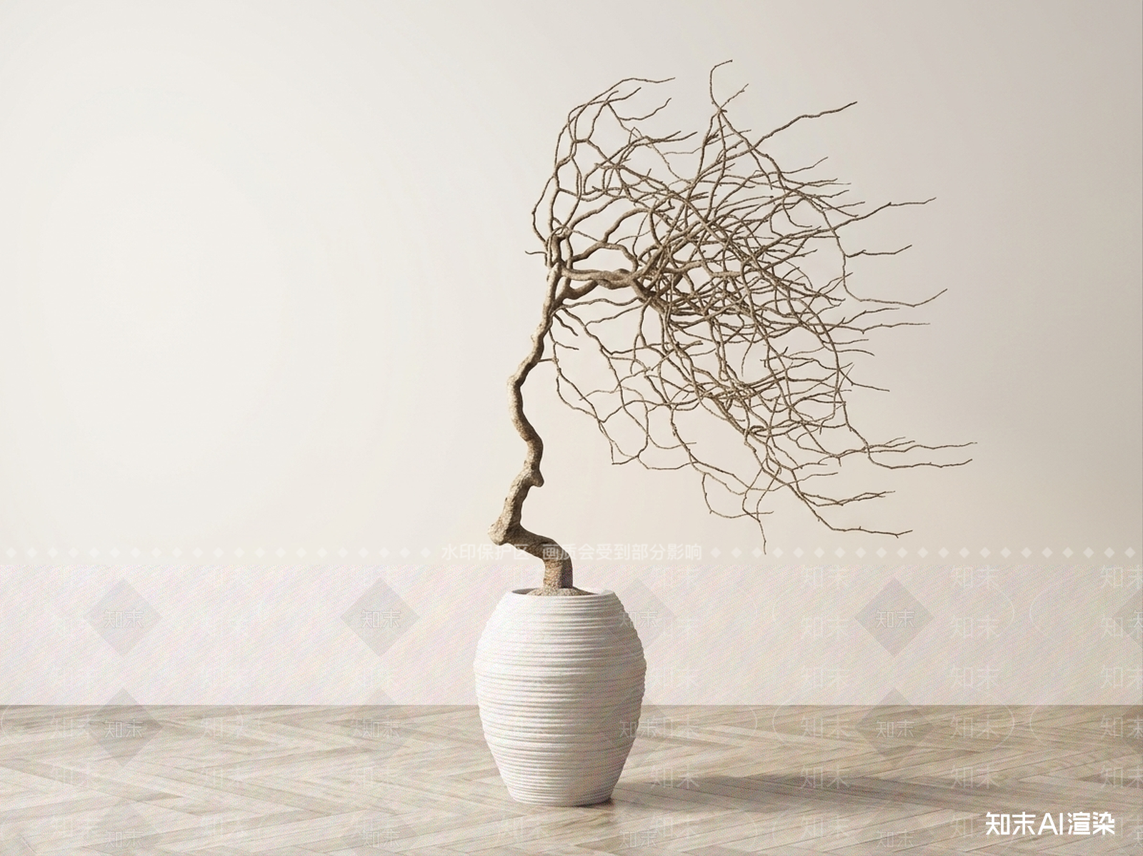 现代绿植摆件3D模型渲染效果图