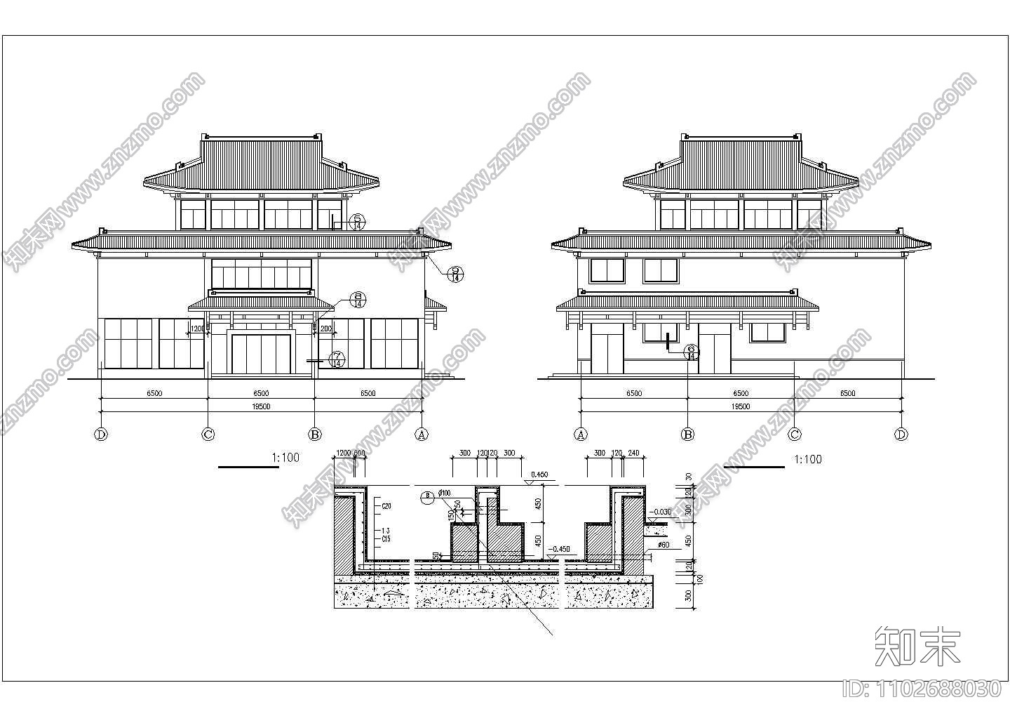 乌鲁木齐某商业街2000平米3层框架结构洗浴中心建筑CAD设计图纸施工图下载【ID:1102688030】