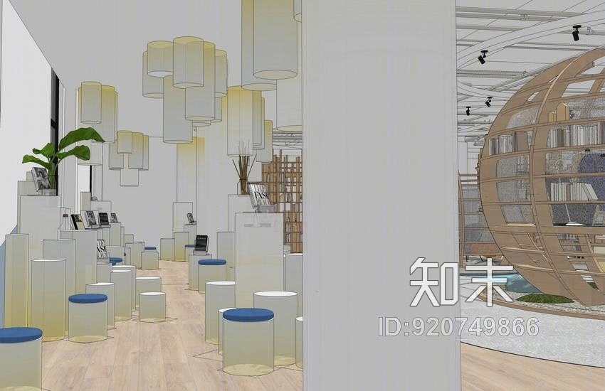 主题书吧室内设计SU模型下载【ID:920749866】