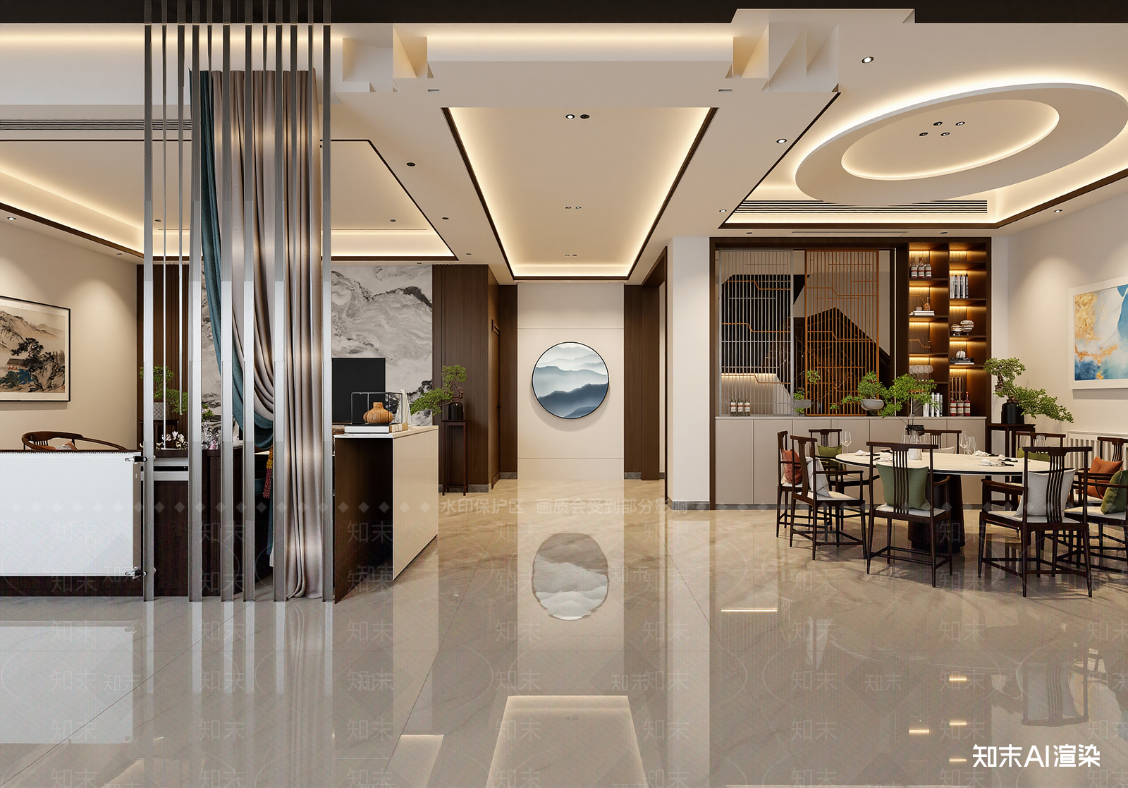 新中式酒店大堂3D模型下载【ID:1215077301】