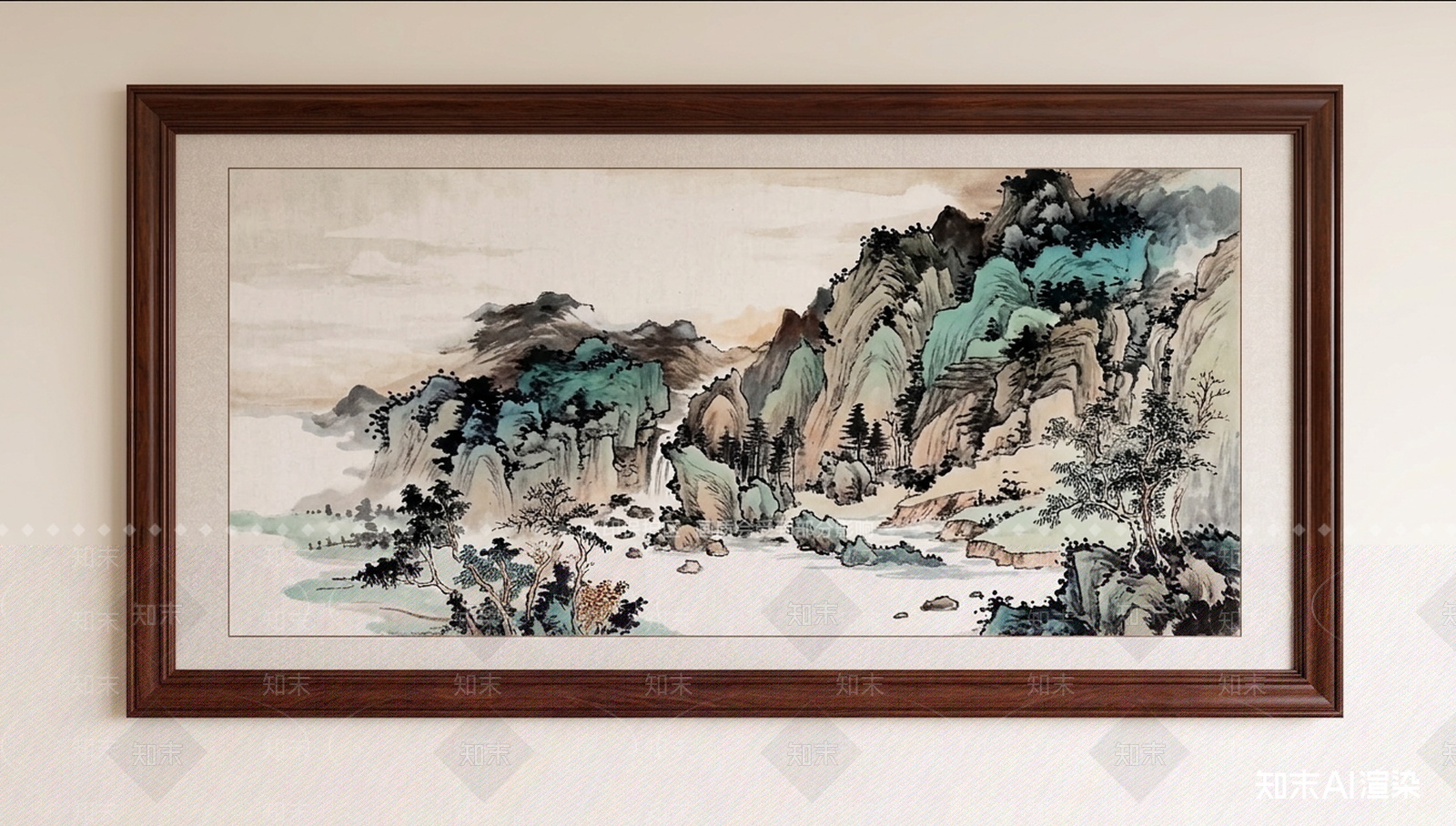 山水挂画山水画3D模型下载【ID:1227258452】