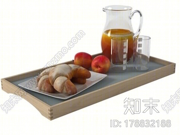 现代风格面包饮料组合3D模型下载【ID:178832188】