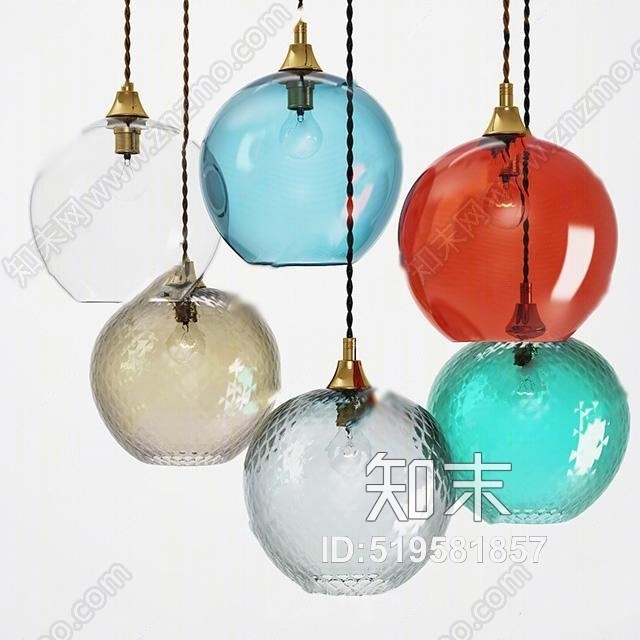 现代有色玻璃吊灯组合3D模型下载【ID:519581857】