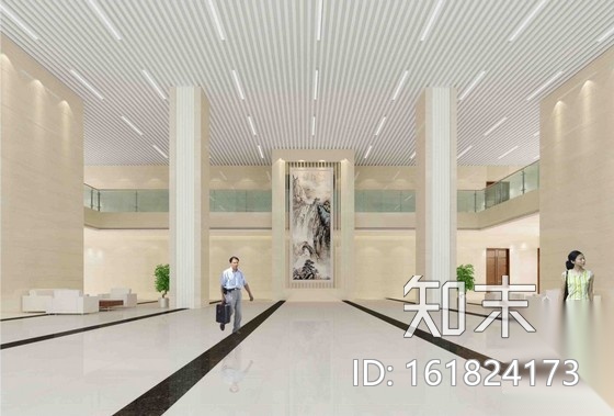 某大厦半地下办公大厅装修图（含效果）cad施工图下载【ID:161824173】