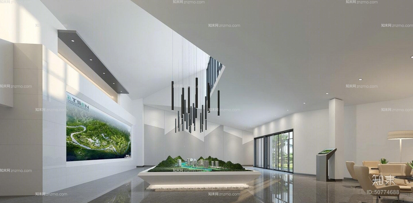 现代黑色金属吊灯组合3D模型下载【ID:50774688】
