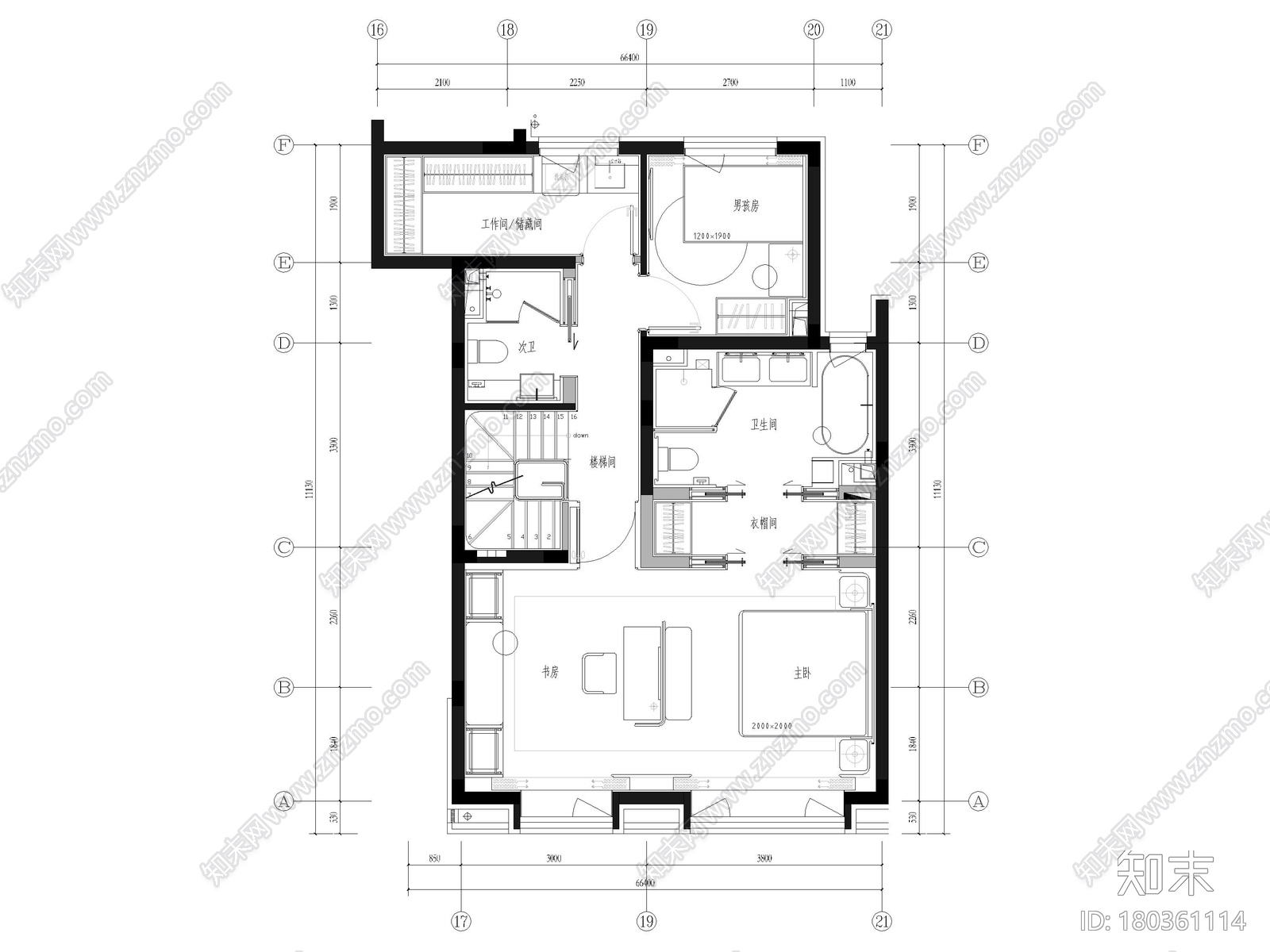 [天津]227㎡三居室中叠别墅装修设计施工图施工图下载【ID:180361114】