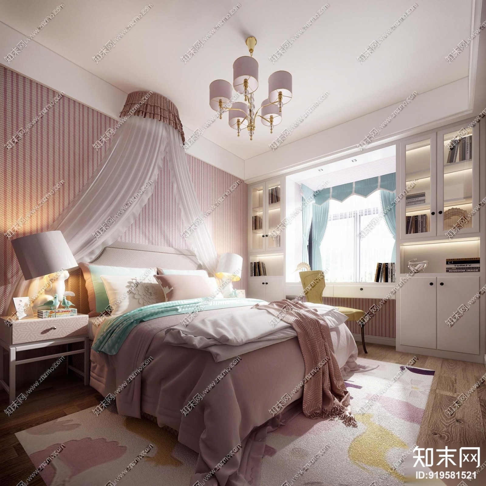 欧式公主房卧室3D模型下载【ID:919581521】