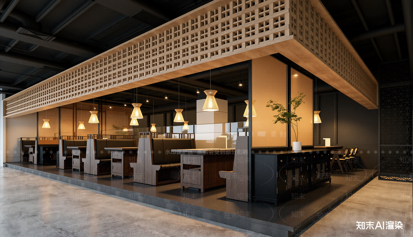 日式茶餐厅3D模型渲染效果图