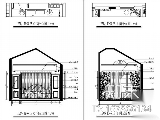 [三亚]原创精品古典三层别墅样板房室内CAD装修图（含效...施工图下载【ID:167866134】