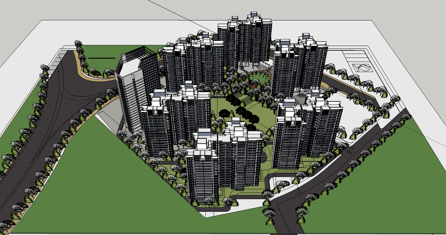 粤海国际住宅建筑设计SU精模型cad施工图下载【ID:167914196】