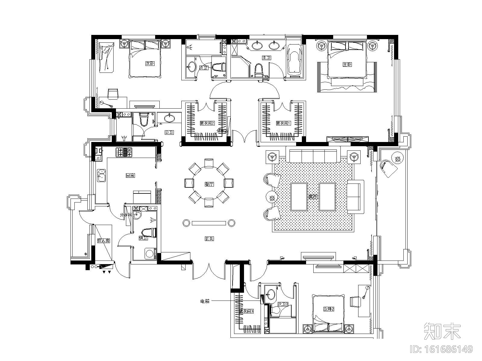 [济南]万达广场CD豪宅样板房装修施工图施工图下载【ID:161686149】