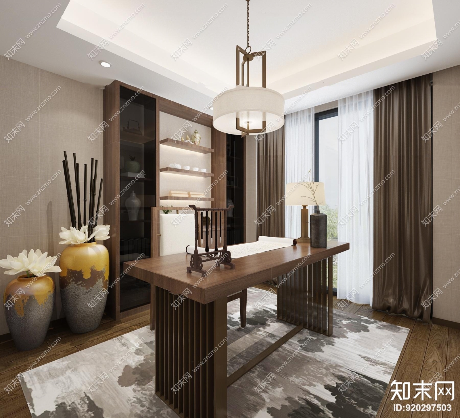 中式书房吊灯组合3D模型下载【ID:920297503】