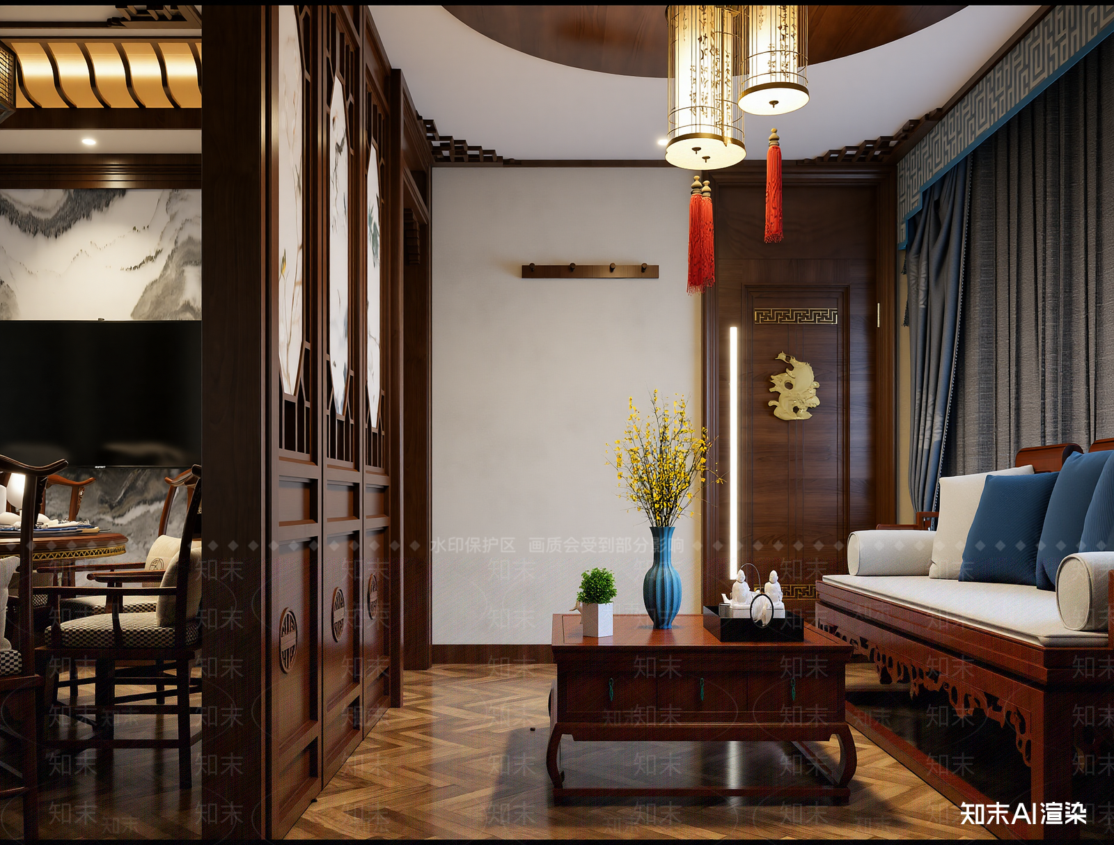 中式家居客厅3D模型下载【ID:1222033632】