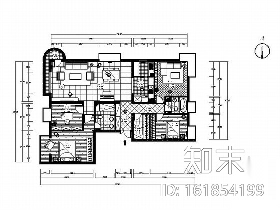 时尚混搭风两居室装修施工图（含效果图）cad施工图下载【ID:161854199】