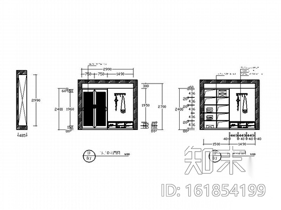 时尚混搭风两居室装修施工图（含效果图）cad施工图下载【ID:161854199】