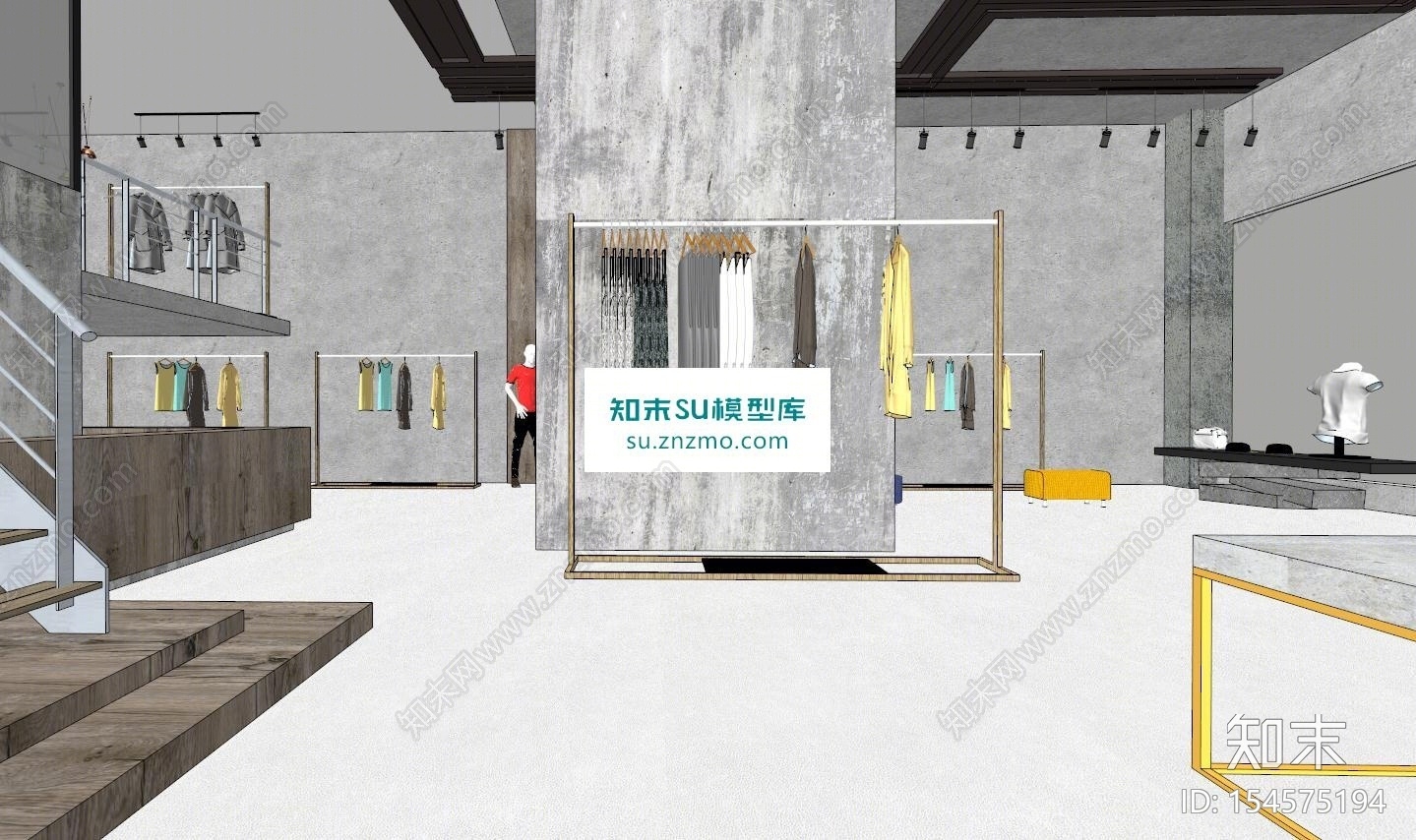 现代LOFT风格服装店展厅SU模型下载【ID:154575194】