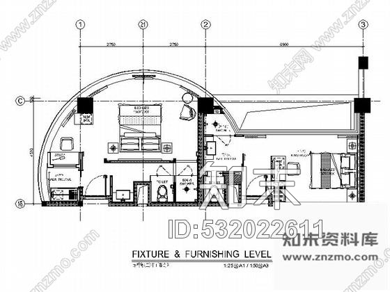 施工图湖北新奇户型时尚独特酒店客房室内施工图施工图下载【ID:532022611】