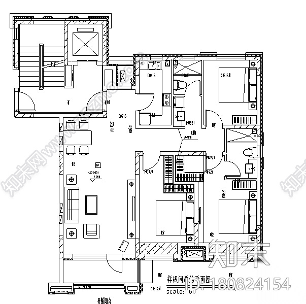 夏花似锦|古典英伦风样板间设计施工图（附效果图）cad施工图下载【ID:180824154】