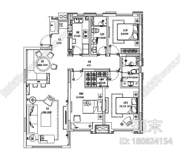 夏花似锦|古典英伦风样板间设计施工图（附效果图）cad施工图下载【ID:180824154】