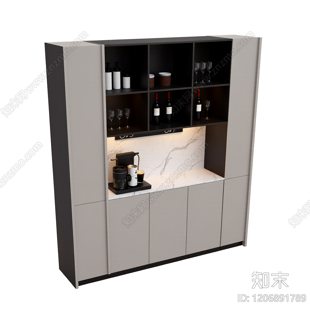 咖啡吧台柜组合体3D模型下载【ID:1206891789】