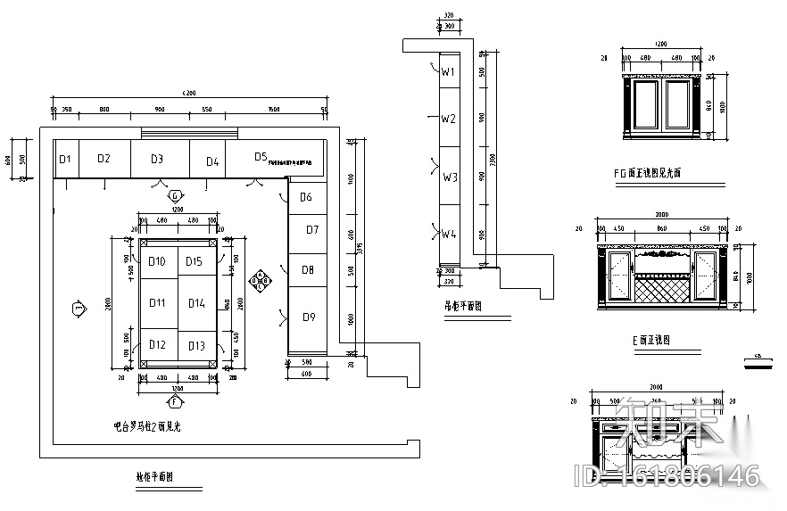 133套橱柜厨房设计CAD图块（内附案例）cad施工图下载【ID:161806146】