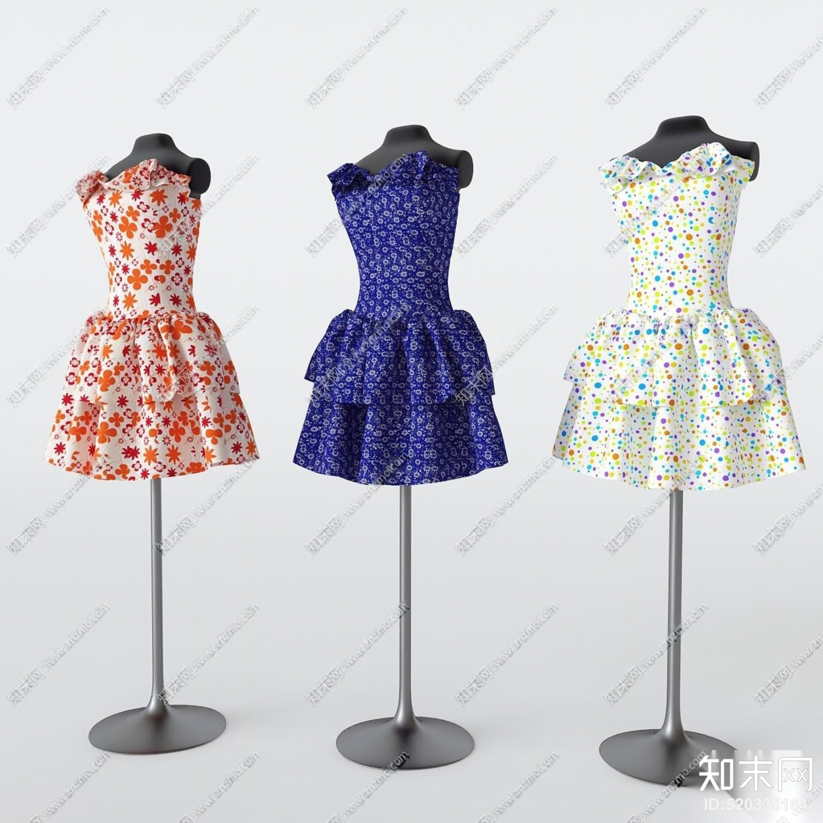 现代模特服装连衣裙组合3D模型下载【ID:520335164】