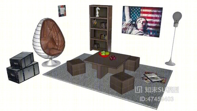 家居书房SU模型下载【ID:318007630】