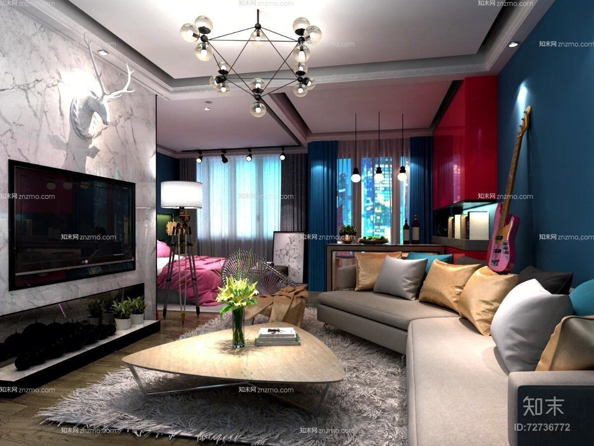 现代家居客厅3D模型下载【ID:72736772】